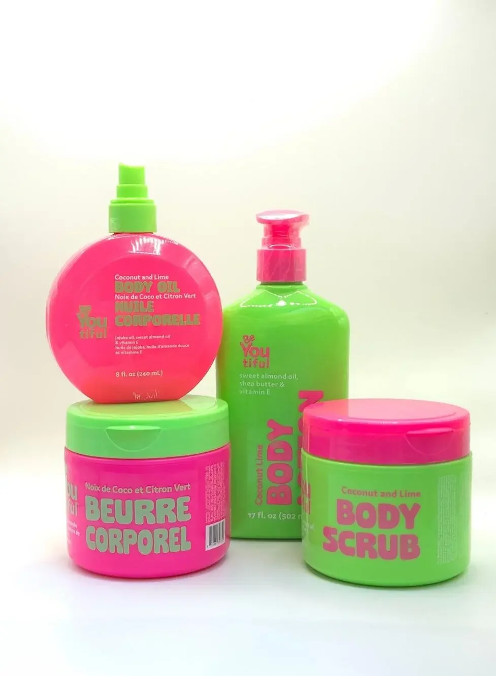 BeYouTiful Coconut & Lime 4 Piece Body Care Set Oil Lotion Butter Scrub